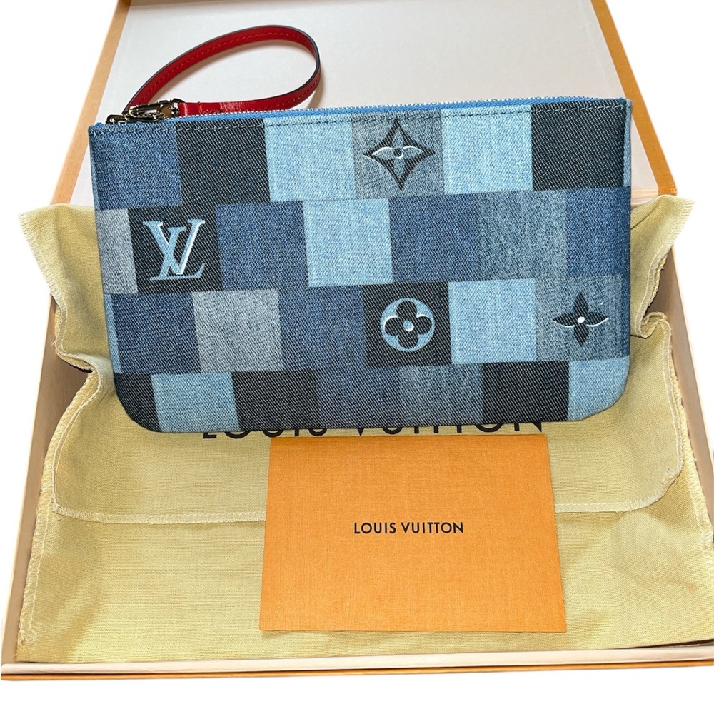 Authentic Louis Vuitton Denim Monogram Denim Patchwork City Pouch